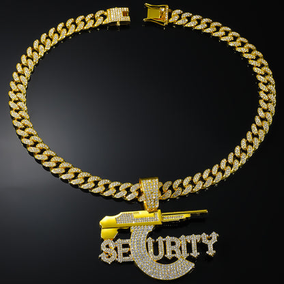 Hip-Hop Sniper Rifle Design SEURITY Letter Cuban Chain Pendant Necklace