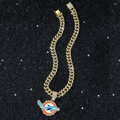 Hip-Hop Style Dolphin-Shaped Cuban Chain Pendant Necklace