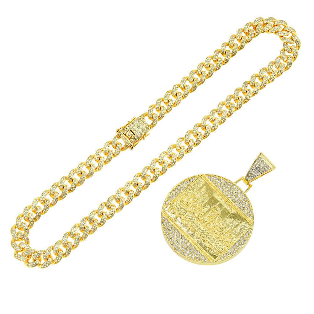 Hip-Hop Exaggerated Zircon-Encrusted Large Round Plate Last Supper Pendant Necklace