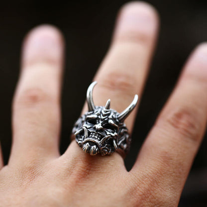 Men's Vintage Prajna Mask Titanium Steel Ring
