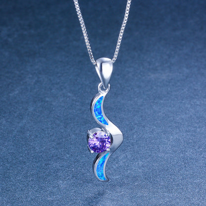 Wing-shaped Opal Necklace with Diamonds