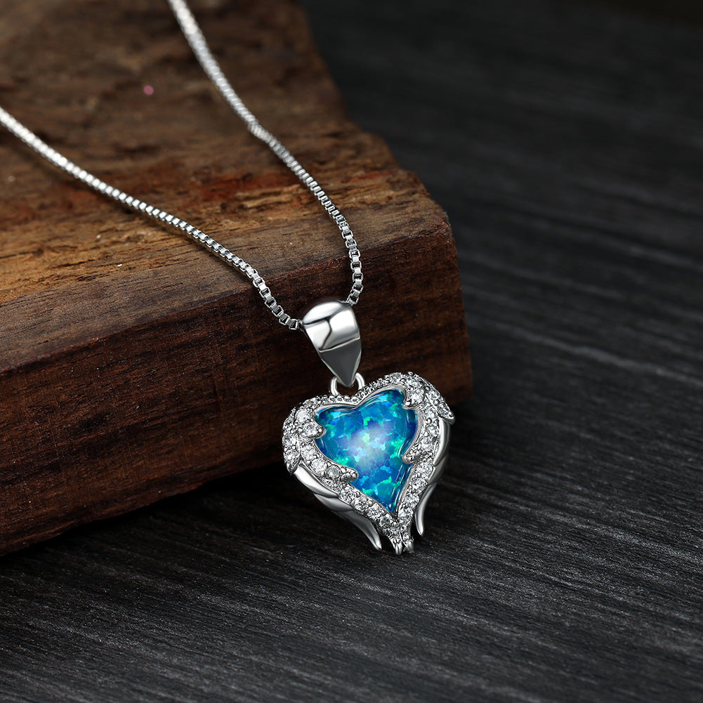 Little Angel Heart-shaped Opal Necklace