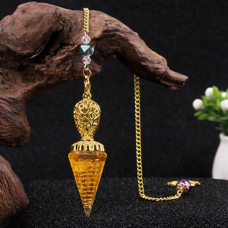 Golden Crystal Agate Resin Hexagonal Pyramid Spirit Pendulum