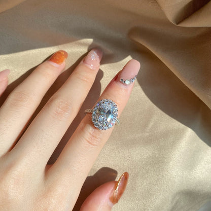 Women's Oval Ice Flower Radiant Cut 3.5 Carat Flower Zirconia Ring, S925 with White Gold Plating