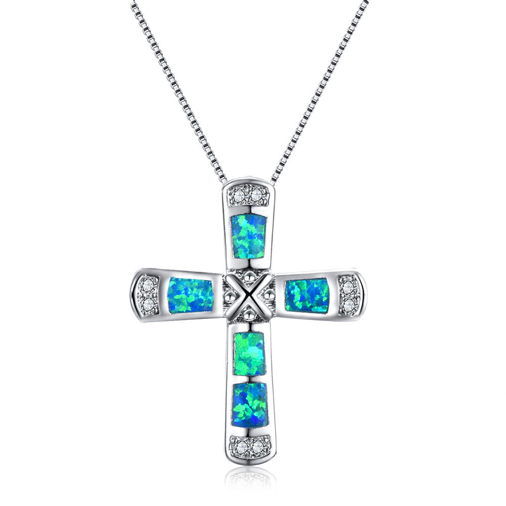 New X-letter cross opal pendant necklace