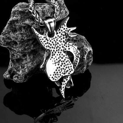 Vintage Stainless Steel Dragon & Skull Pendant Necklace for Men