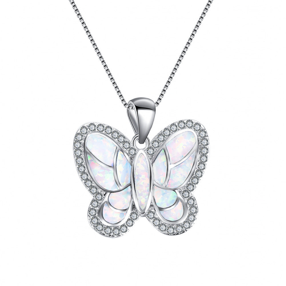 Multi-piece Australian-style small diamond butterfly-shaped pendant necklace