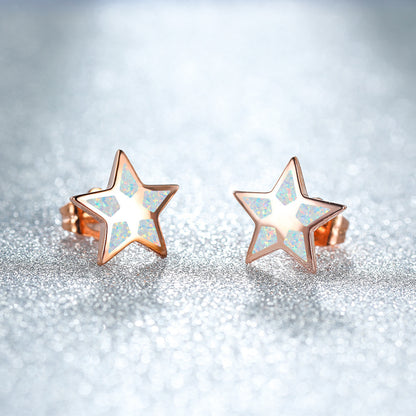 Women's Star‑Shape Hollow Blue / White Opal Stud Earrings, with White Gold Plating / Rose Gold Plating