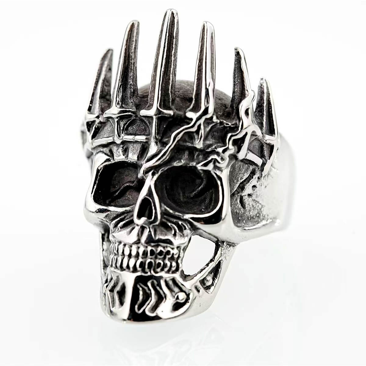 Vintage Solid Stainless Steel Punk Gothic Crown Skull Band Ring for Men