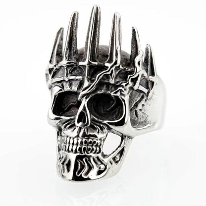 Vintage Solid Stainless Steel Punk Gothic Crown Skull Band Ring for Men