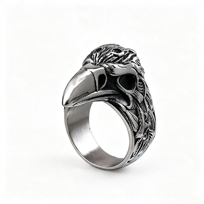 Vintage Solid Stainless Steel 3D Raven Skull Head Band Ring for Men