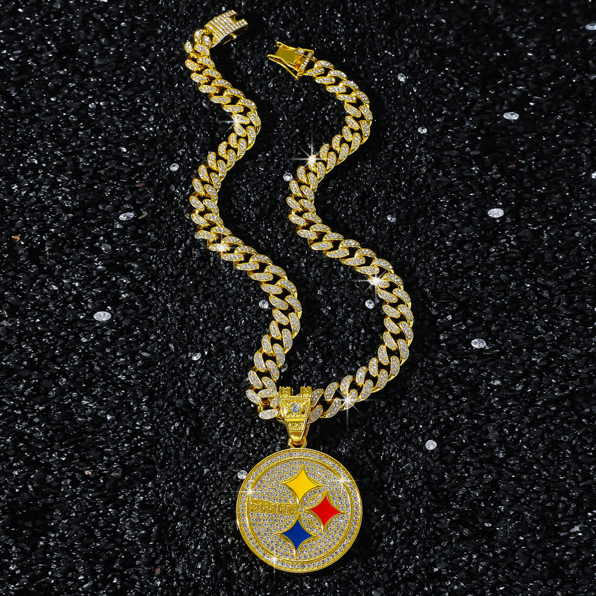 Hip-Hop Disc Logo Cuban Chain Pendant Necklace