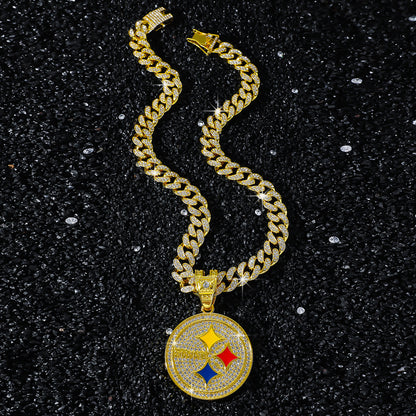 Hip-Hop Disc Logo Cuban Chain Pendant Necklace