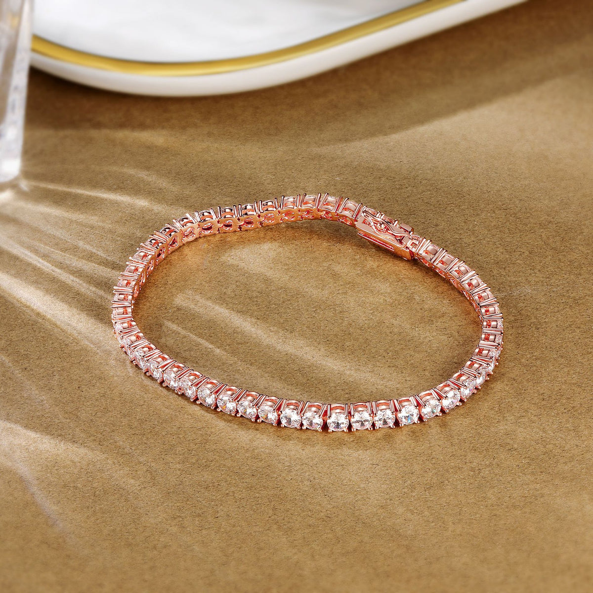 Women's 4mm 8-Inch 18k Gold-Inlaid Rose Gold Zircon Tennis Bracelet