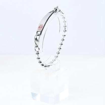Silver Stainless Steel Round Ball Chain Bracelet for Men, Medical Curved Tag with Lobster Clasp Wrist Chain