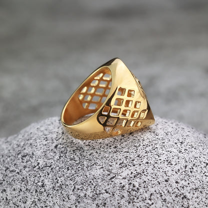 Gold Plated Stainless Steel Iced Out Hollow Cast Horse Head Hip Hop Ring for Men