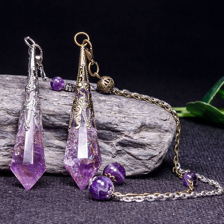 Vintage 12-Faceted Natural Amethyst Retro Healing Pendulum