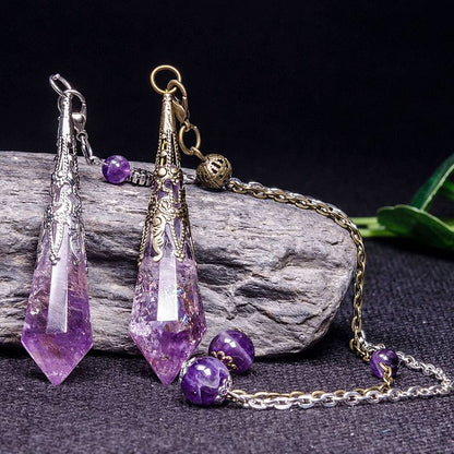 Vintage 12-Faceted Natural Amethyst Retro Healing Pendulum