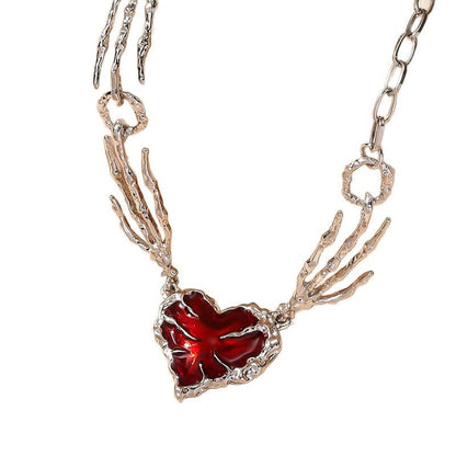 Gothic-style red heart-shaped necklace