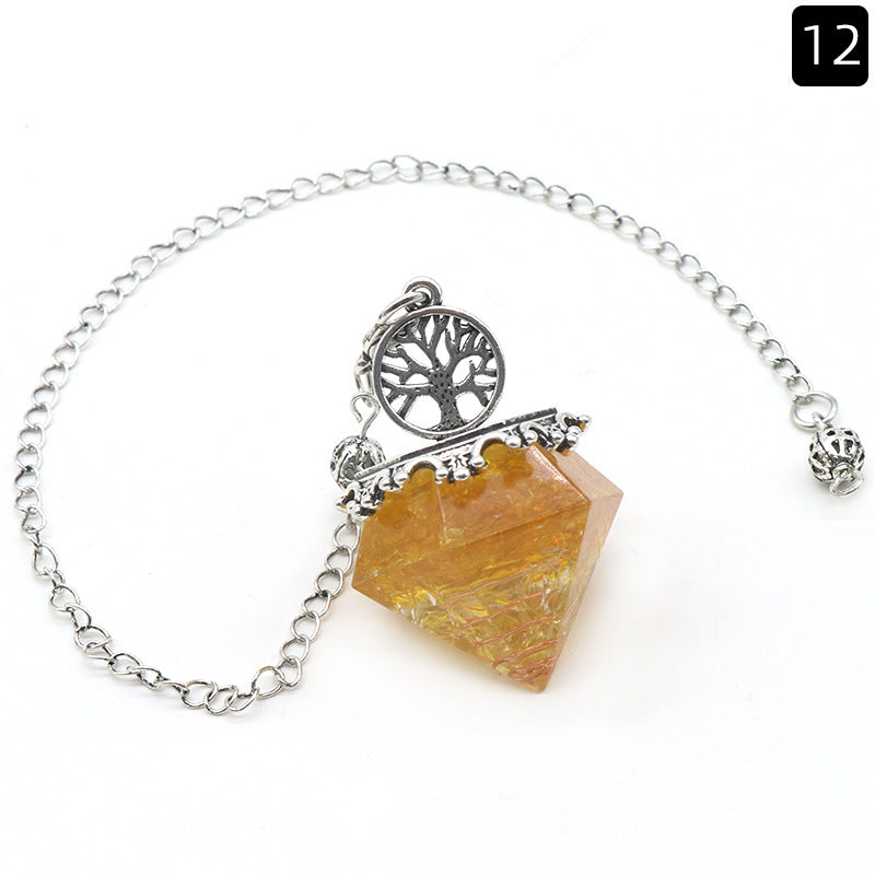 Crystal Agate Resin Gravel Diamond-Shaped Pendulum