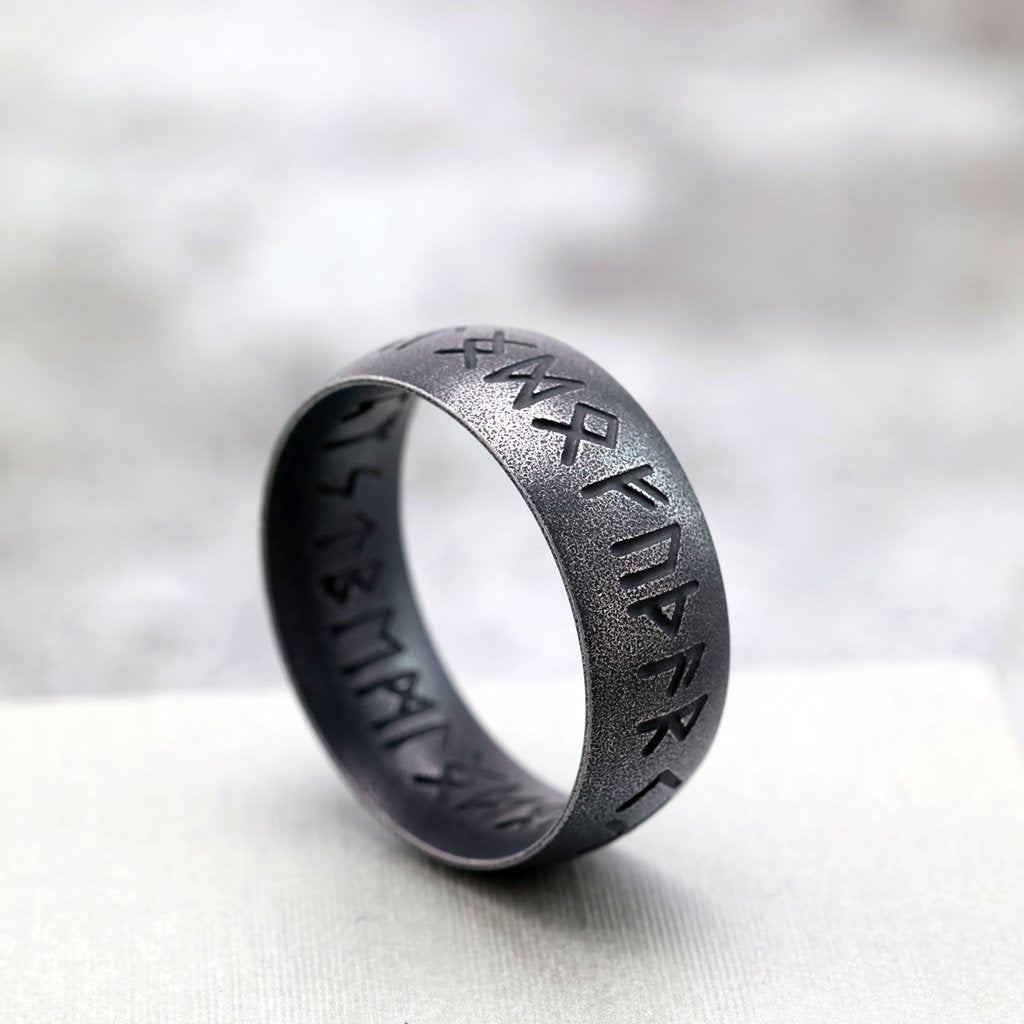 Vintage Nordic Stainless Steel Inner & Outer Engraved Viking Rune Band Ring for Men