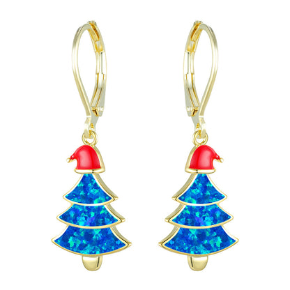 Women's Christmas Tree Color Opal Dangle Earrings, Gold / White Gold Plating