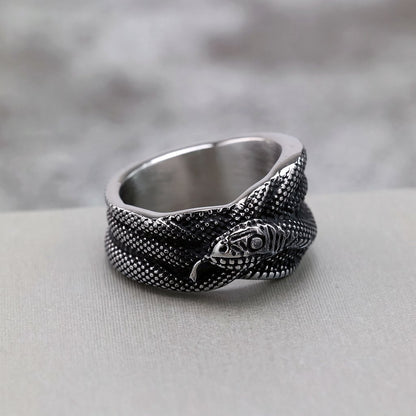 Vintage Solid Stainless Steel Antique Finish Wrapped Snake Band Ring for Men