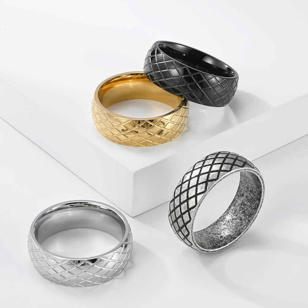 Rhombus grid men's ring
