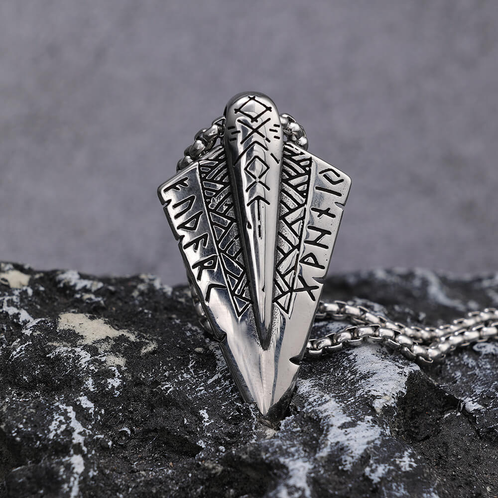 Men's Steel Viking Rune Spearhead Pendant Necklace