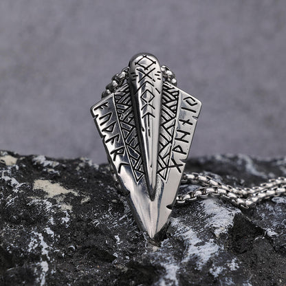 Men's Steel Viking Rune Spearhead Pendant Necklace