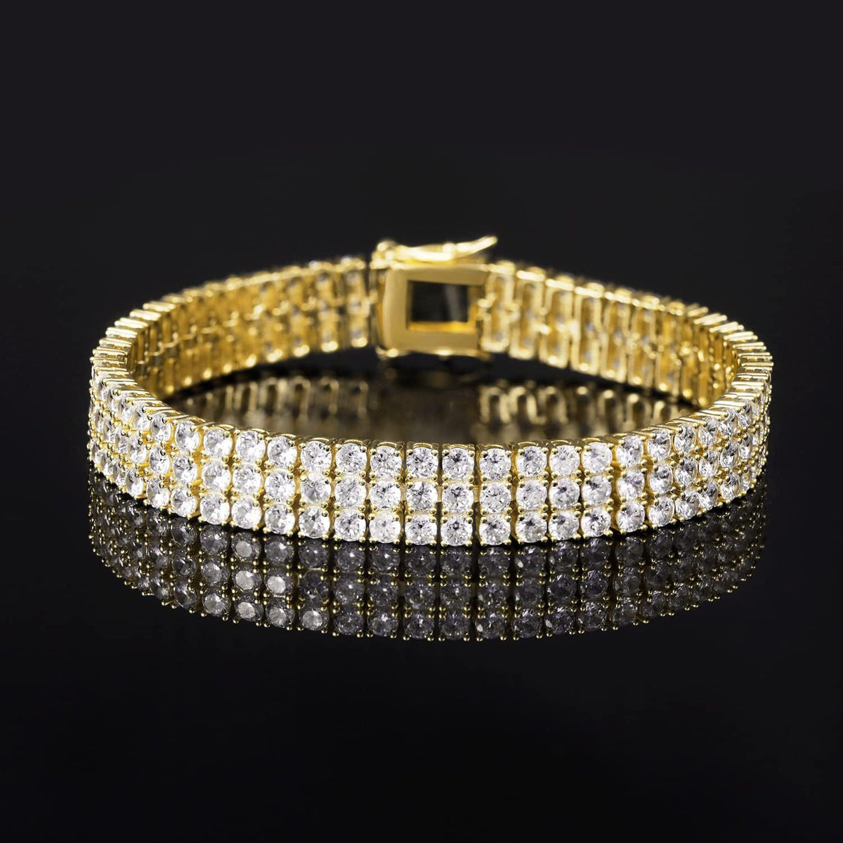 Women&Men's Hip-Hop 3mm Zircon Three-Row Eight-Character Buckle Cuban Tennis Bracelet