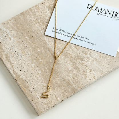 Women's Unique Snake Pendant Necklace, Round Zirconia Inlay, S925 with 18K Gold Plating