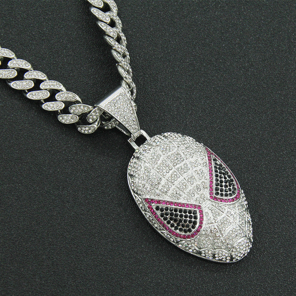 Hip-Hop 3D Color Zircon Mask Cuban Chain Pendant Necklace