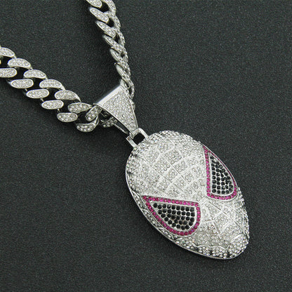Hip-Hop 3D Color Zircon Mask Cuban Chain Pendant Necklace