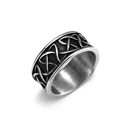 Vintage Solid Stainless Steel Celtic Triquetra Knot Wide Band Ring for Men