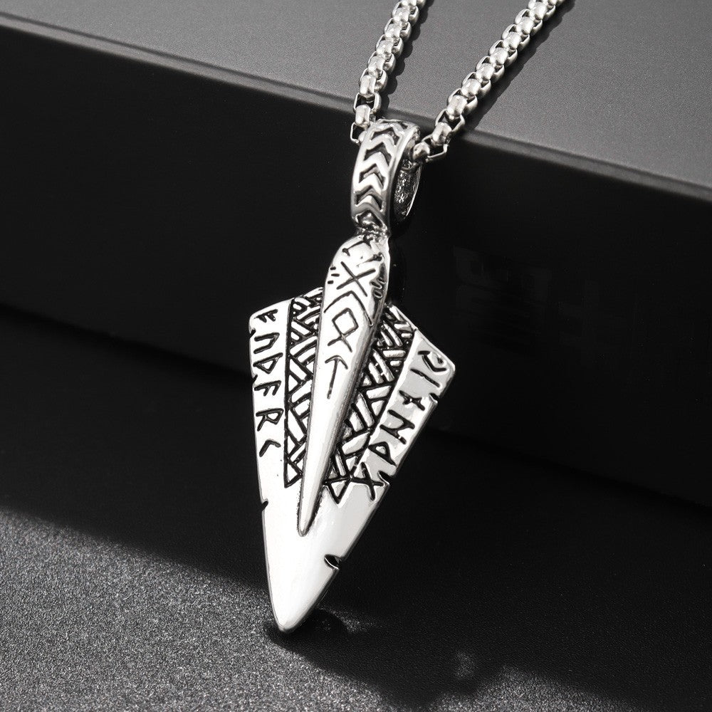 Men's Steel Viking Rune Spearhead Vintage Pendant Necklace