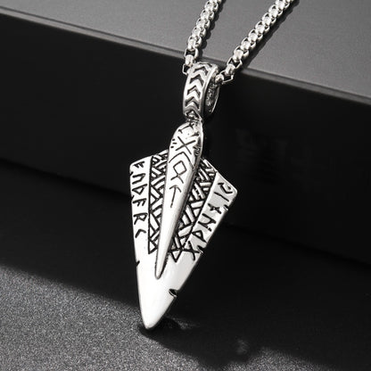 Men's Steel Viking Rune Spearhead Vintage Pendant Necklace
