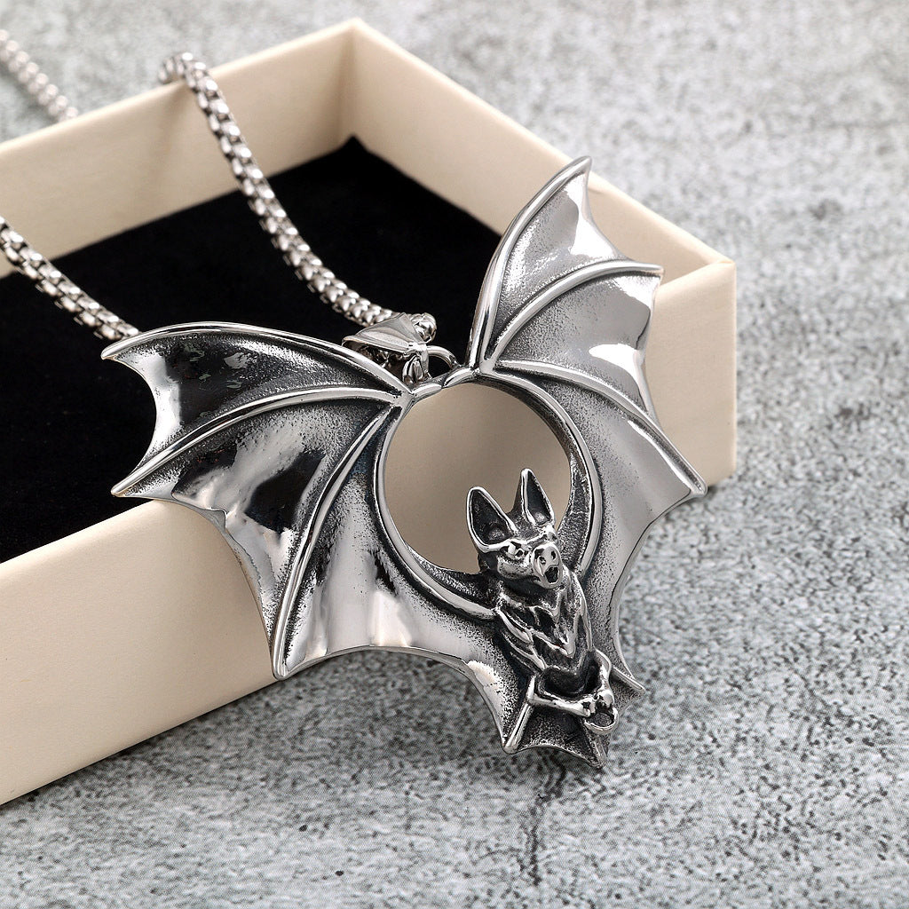 Men's Stainless Steel Vampire Bat Pendant Necklace Halloween Gift
