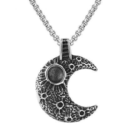 Men's Steel Textured Crescent Moon Pendant Necklace