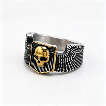 Vintage Solid Stainless Steel Wing Carved Halloween Skull Ring for Men