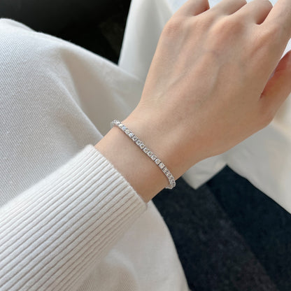 Women's Fashion Design 3MM Width Tennis Bracelet, Round Zirconia Paved Inlay, S925 with White Gold Plating