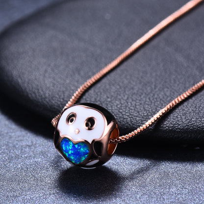 Mini round ball Opal cat owl necklace