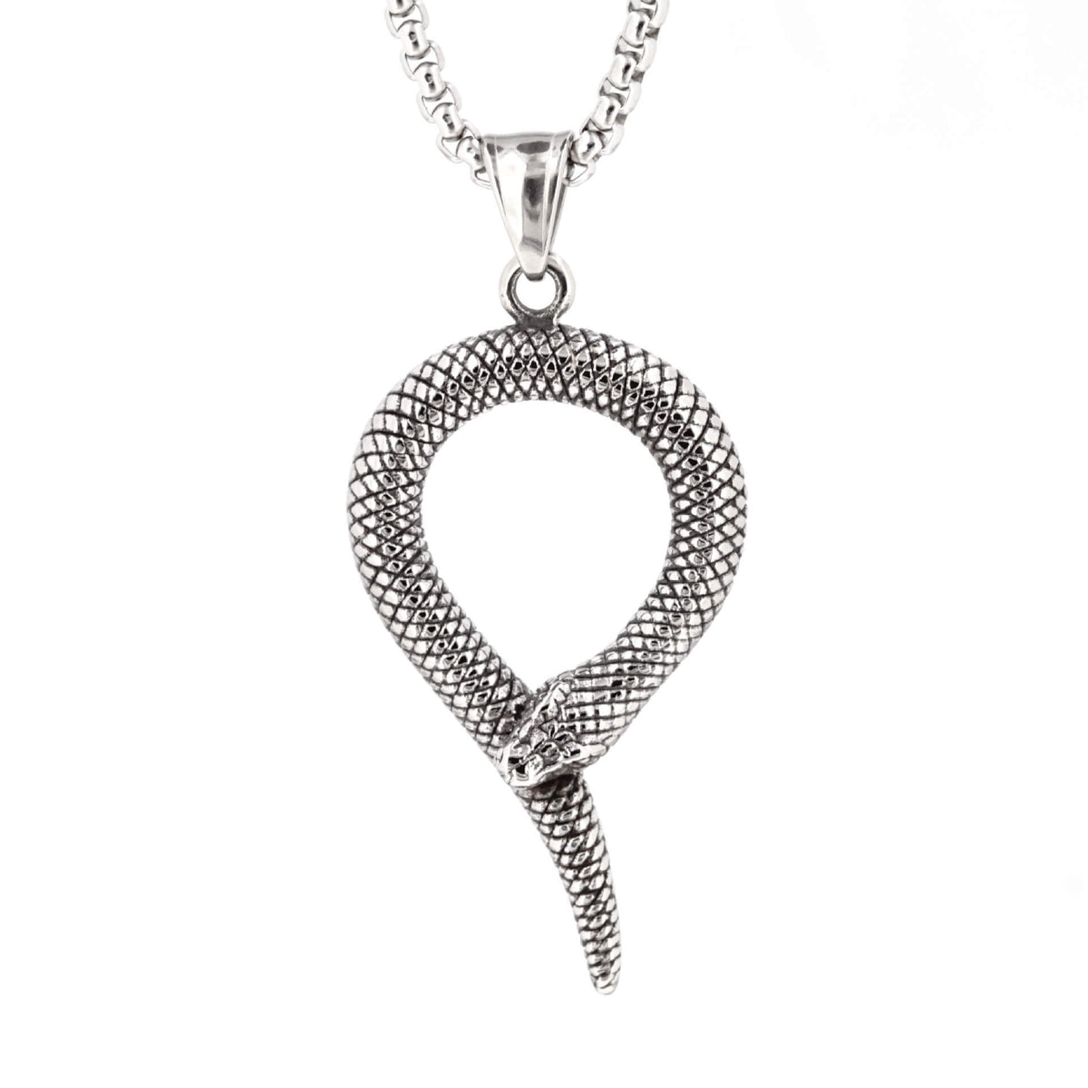 Men's Steel Vintage Coiled Snake Pendant Necklace