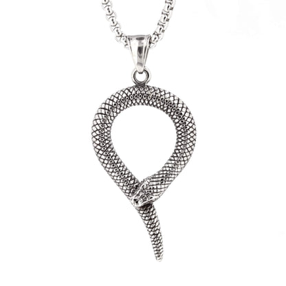 Men's Steel Vintage Coiled Snake Pendant Necklace