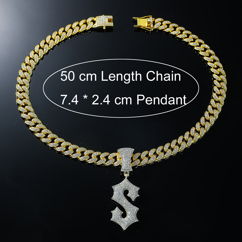 Hip-Hop English Letter S Cuban Chain Pendant Necklace