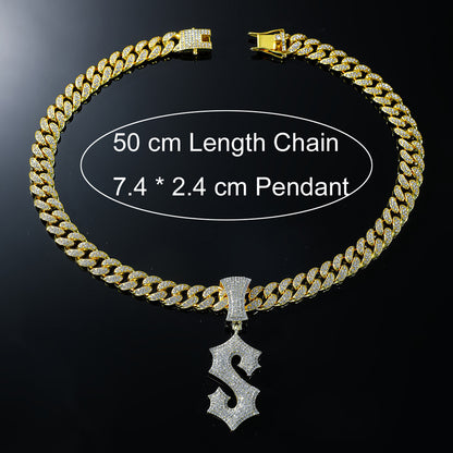 Hip-Hop English Letter S Cuban Chain Pendant Necklace