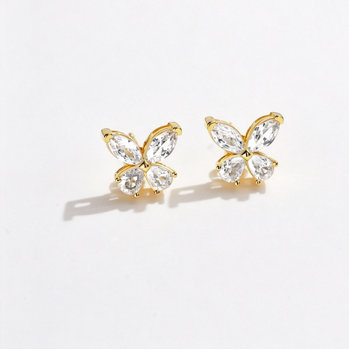 Women's Butterfly Stud Earrings, Marquise Clear Zirconia, S925 with 18K Gold Plating