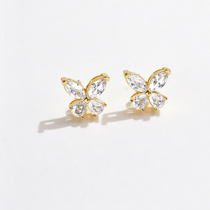 Women's Butterfly Stud Earrings, Marquise Clear Zirconia, S925 with 18K Gold Plating
