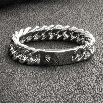 Double Weave Stainless Steel Bracelet for Men, High Polished Vacuum Electroplated Hip Hop Wrist Jewelry
