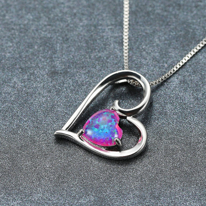 Hollowed-out design Opal Love Pendant Necklace